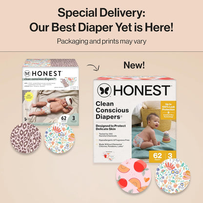 The Honest Company Clean Conscious Diapers for Delicate Skin | Up to 100% Leakproof |