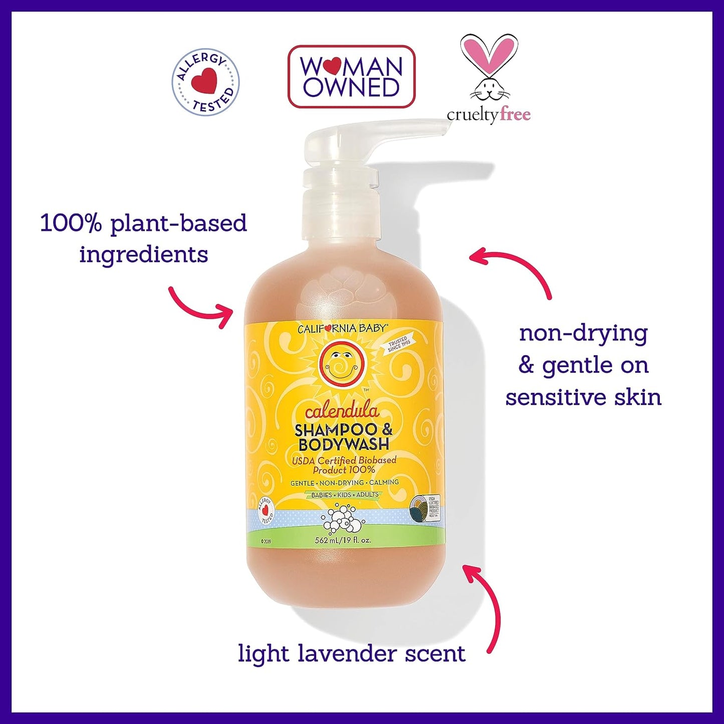 California Baby Calendula Shampoo and Body Wash | 100% Plant-Based (USDA Certified) | Allergy