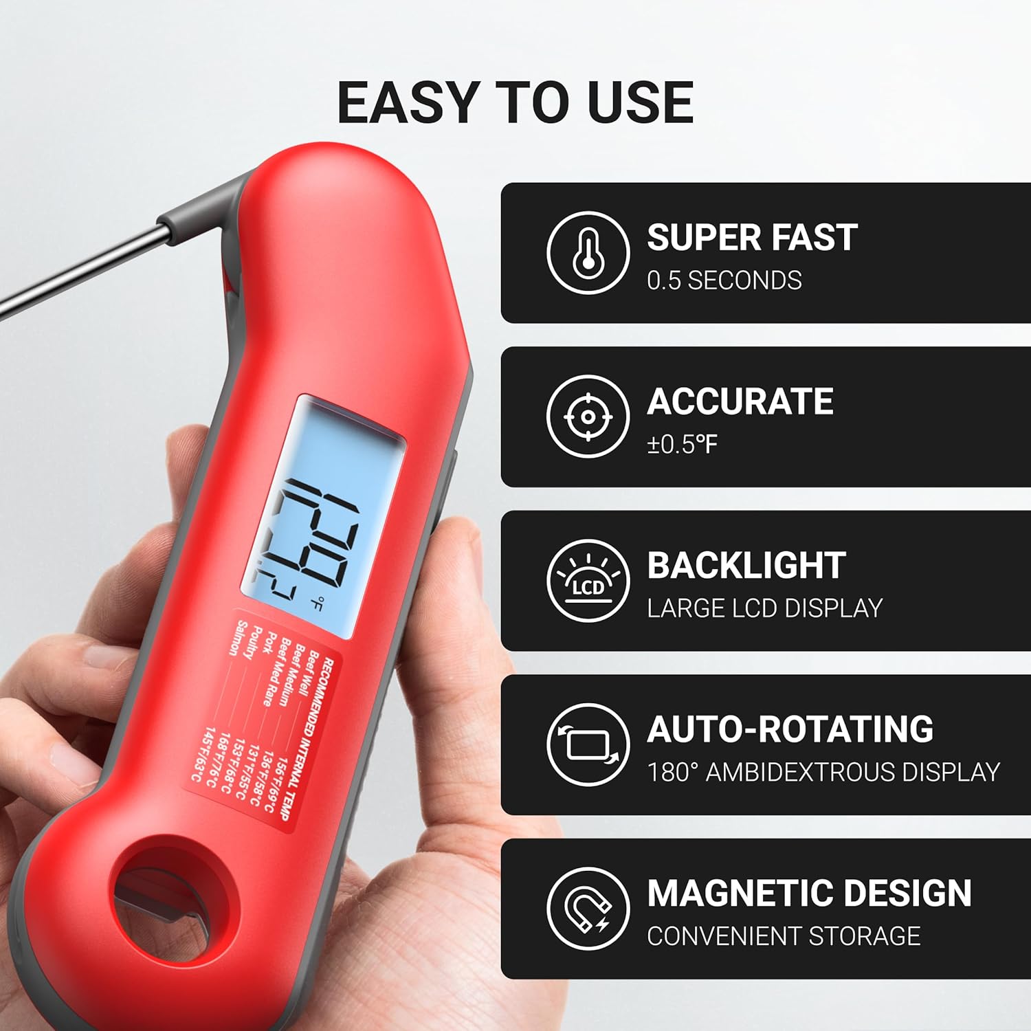 Professional Meat Thermometer Digital, Ultra-Fast 0.5 Sec Instant Read, NIST Certified ±0.5°F