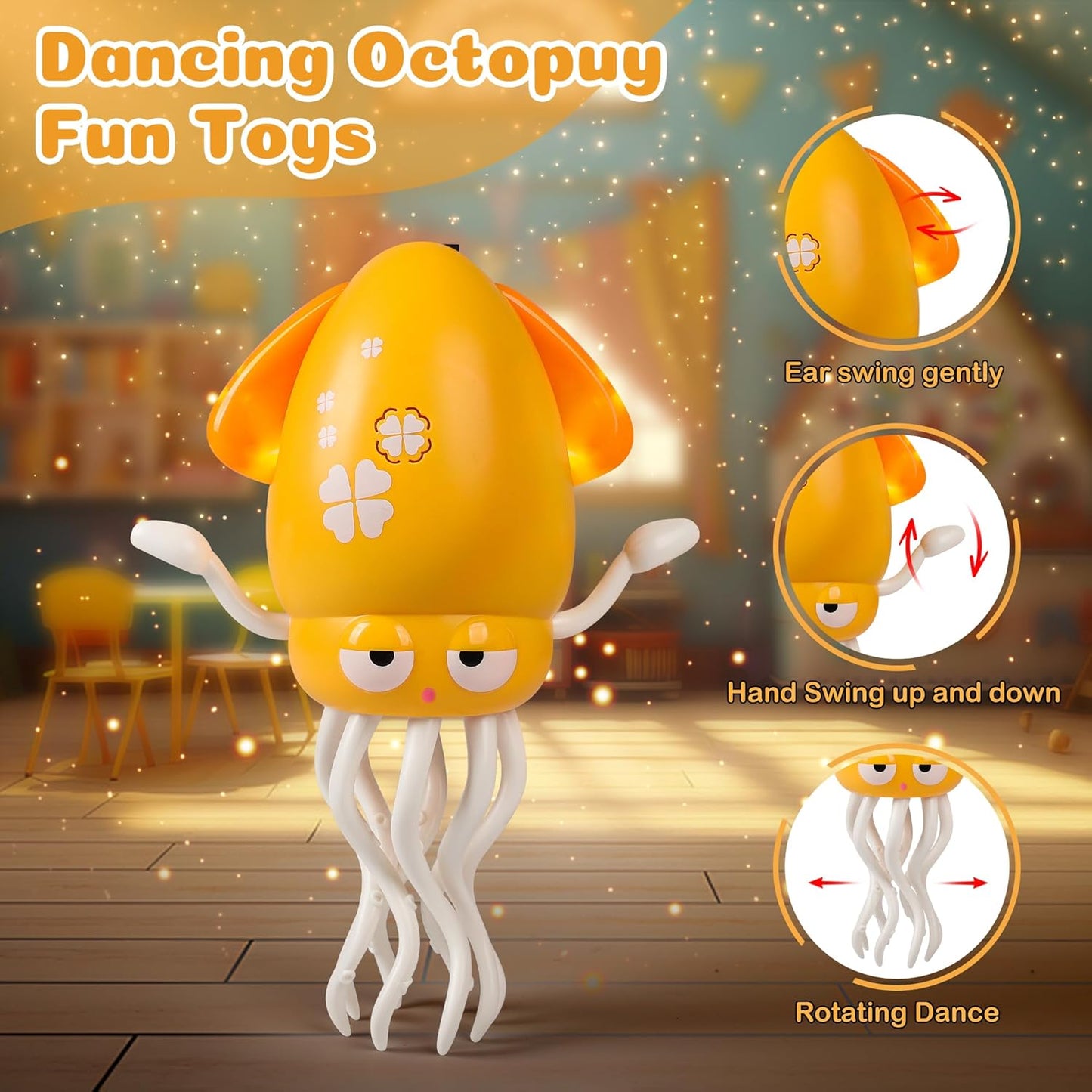 Magic Dancing Octopus Toys, Musical LED Toy, 3 Colors Available (Yellow)