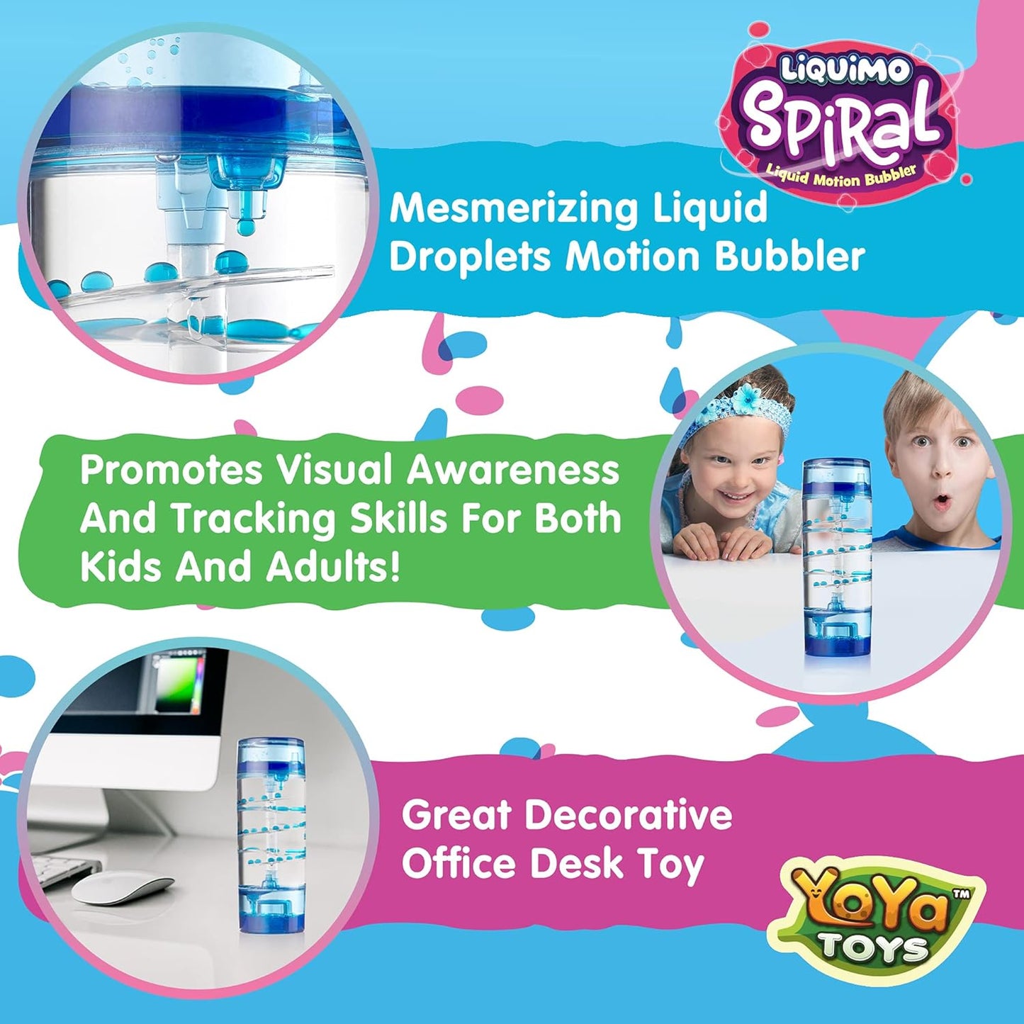 YoYa Toys Liquimo Spiral Liquid Motion Bubbler Timer for Kids - Bubble Drop Hourglass - Fidget Toys for Autistic Children Activity - Office Desk Top Accessories, Holiday Stocking Stuffers