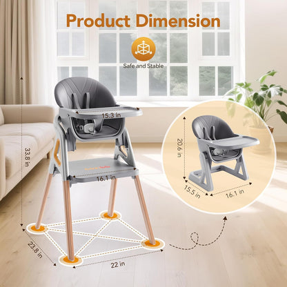 CoziBB Baby High Chair, 6 in 1 Convertible Growing Baby Highchairs for Babies and Toddlers, Baby