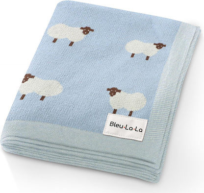 Knit Baby Swaddle Blanket for Boys - 100% Cotton Soft Cozy Lightweight Receiving Swaddling Crib