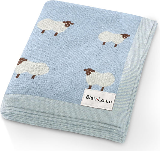 Knit Baby Swaddle Blanket for Boys - 100% Cotton Soft Cozy Lightweight Receiving Swaddling Crib