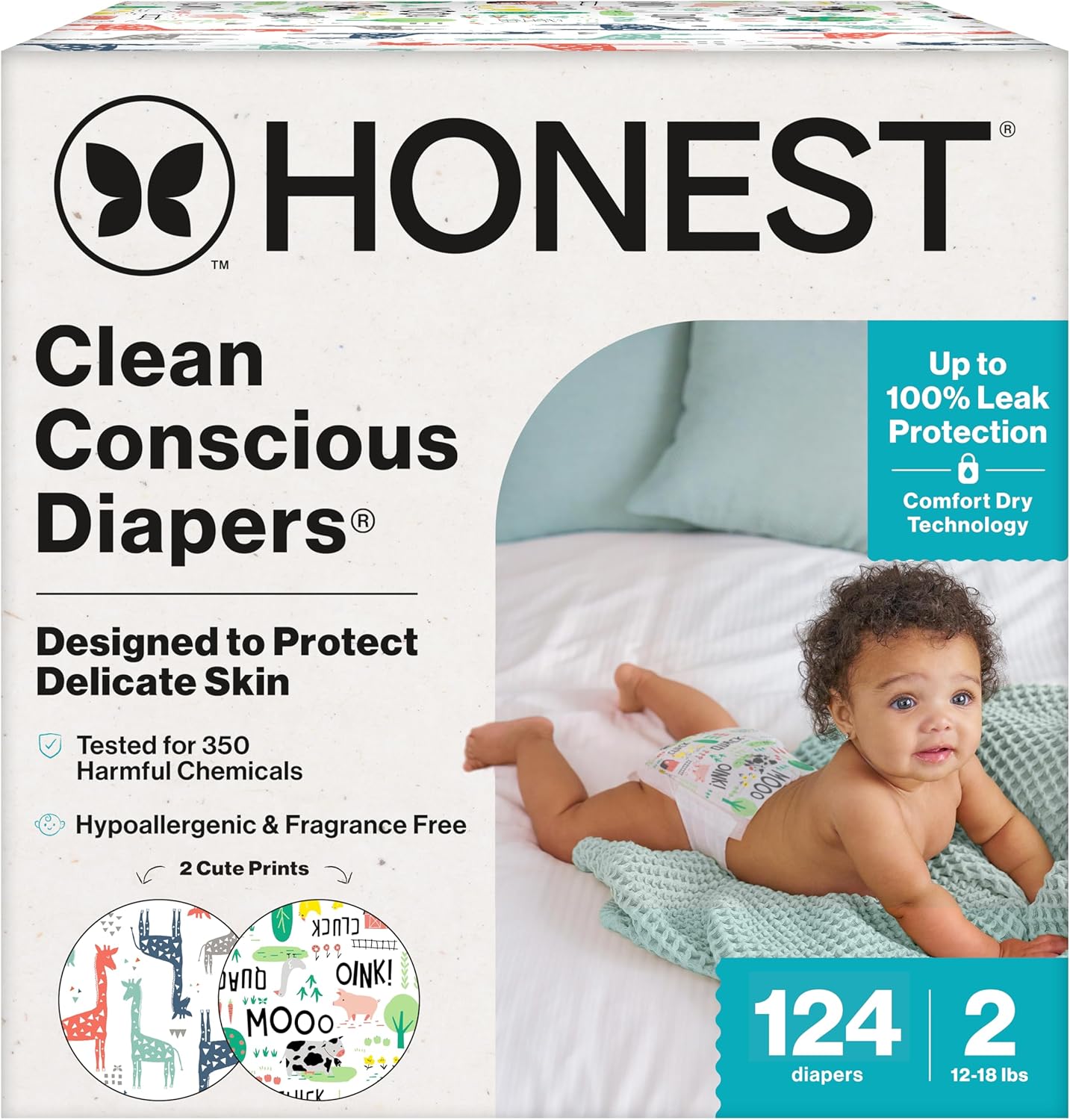The Honest Company Clean Conscious Diapers for Delicate Skin | Up to 100% Leakproof |