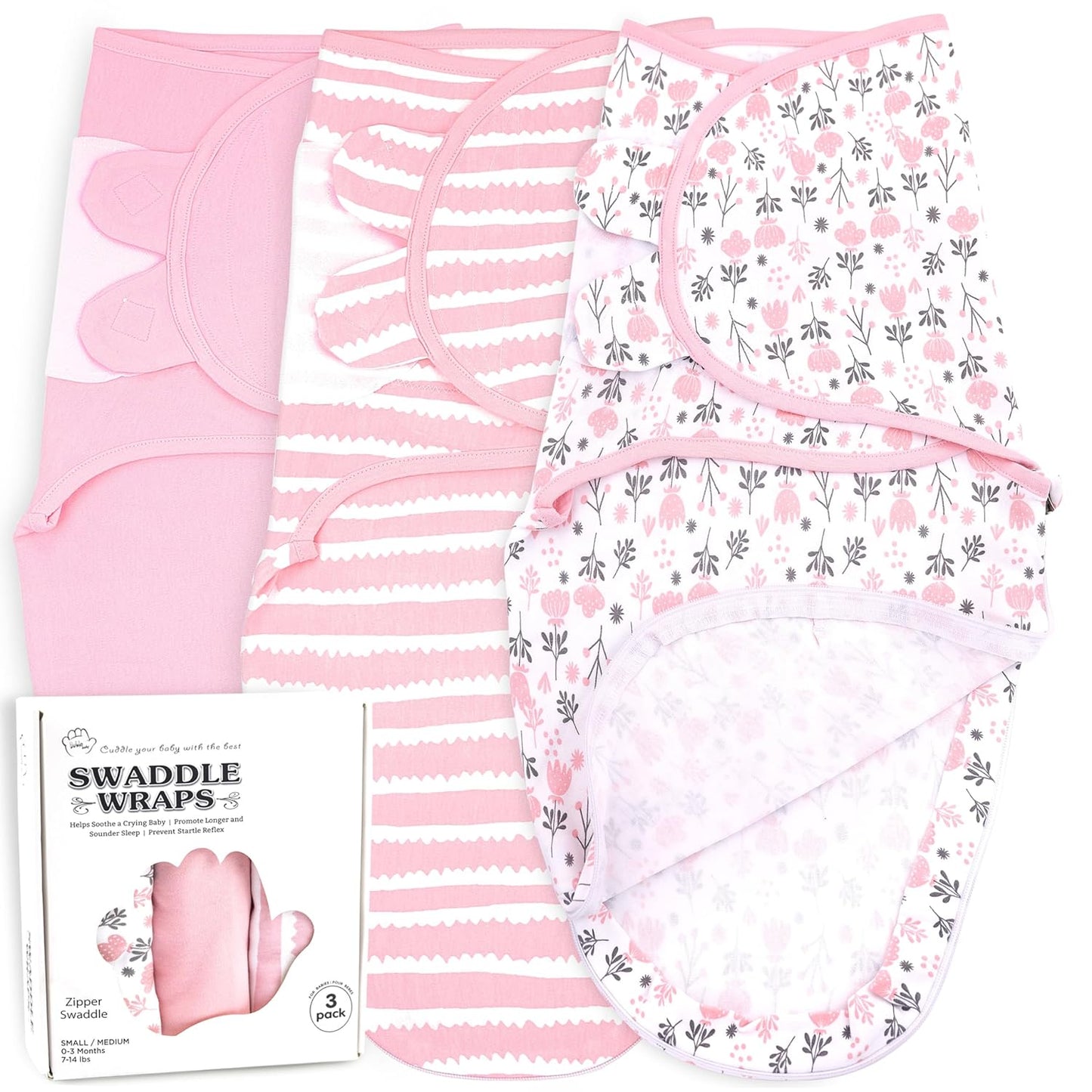Bublo Baby Organic Swaddles for Newborns – Zipper Swaddles 0-3 Months, 3-Pack – Infant Sleep Sack