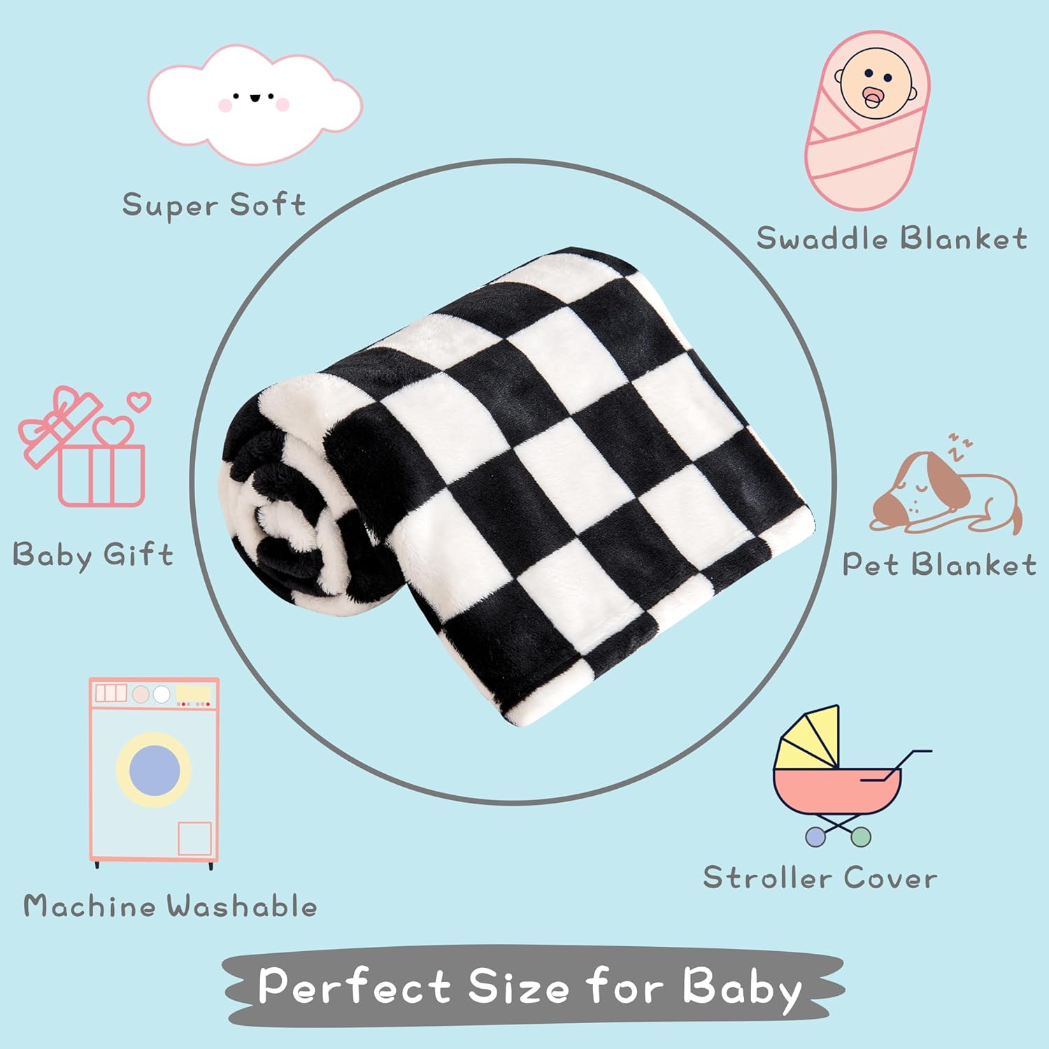 Yurhap Checkered Baby Blanket Fleece Baby Blankets for Boys Girls, Ultra Soft Cozy Fluffy Infant