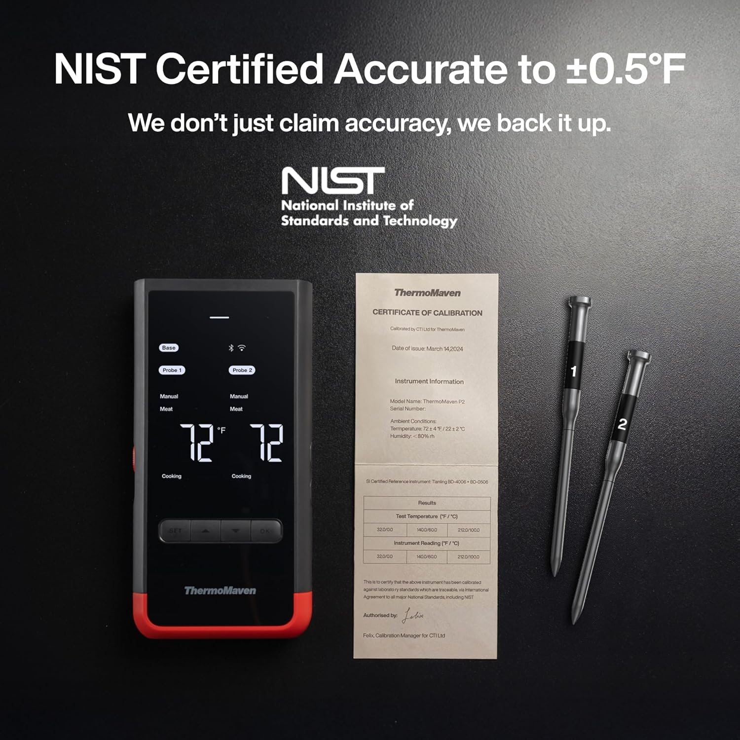 Smart Bluetooth Wireless Meat Thermometer: Standalone Base, WiFi Unlimited Range, 6 Sensors with