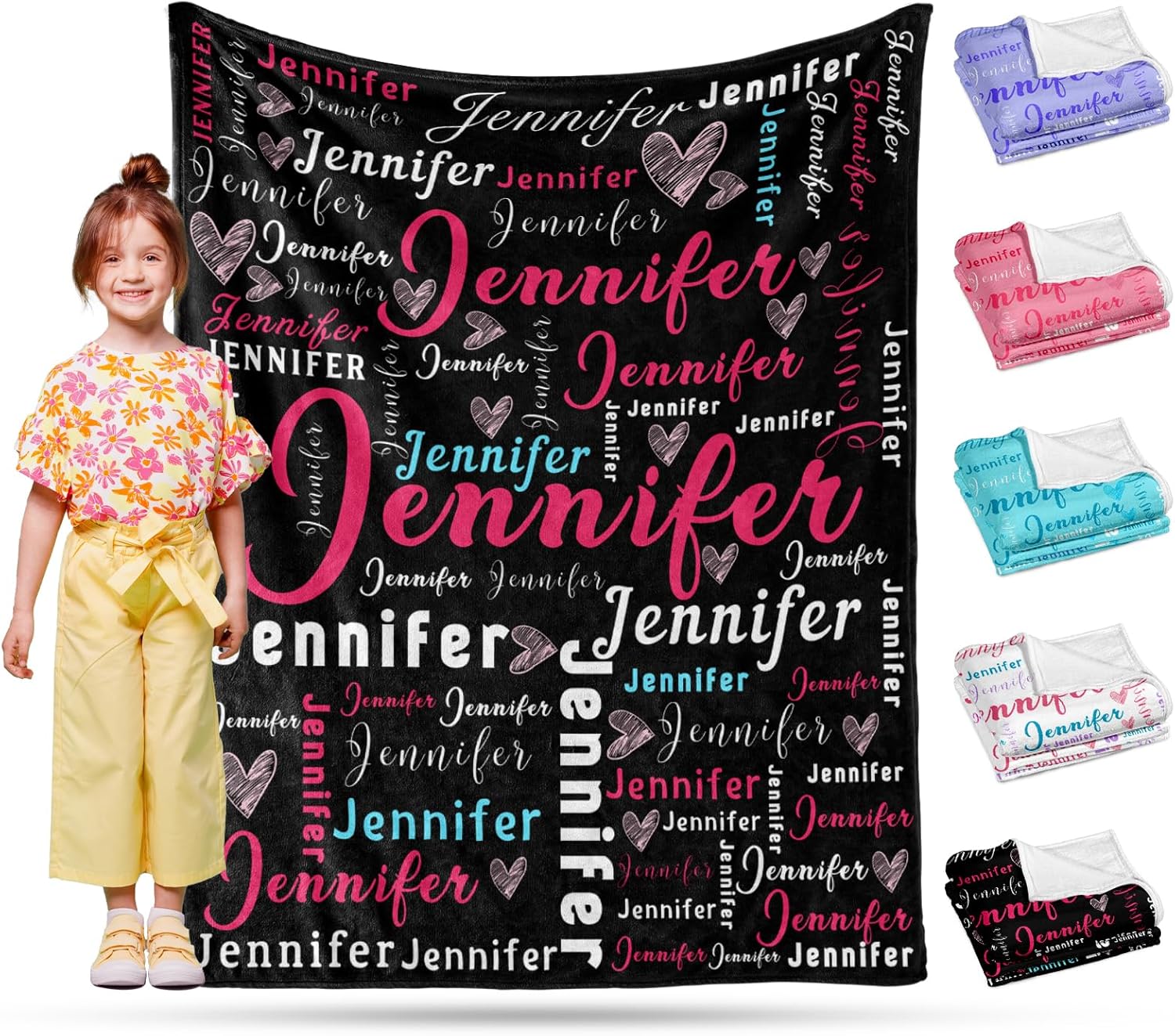 Ship Next Day, Custom Name Blanket - Printed in USA, Personalized Baby Blankets for Girls, Baby