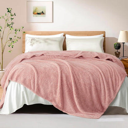 Exclusivo Mezcla Fleece Blanket for Couch, Soft and Cozy Queen Blankets for Women Men Girls Kids, Suitable for All Seasons, Dusty Pink, 90x90 Inches