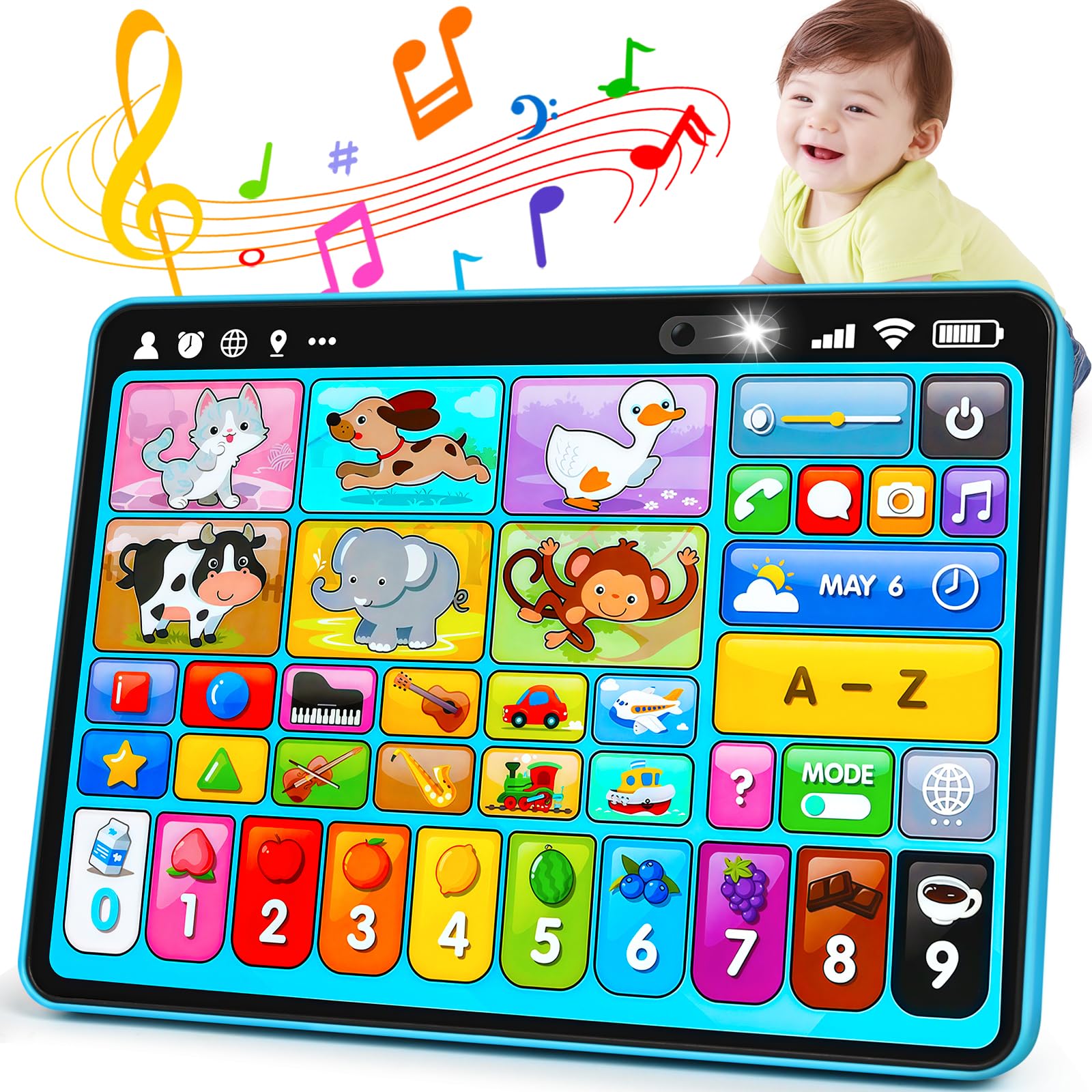 Peacurh Trilingual Learning Toy Tablet with Music & Sound, Montessori Speech Musical Therapy Toys