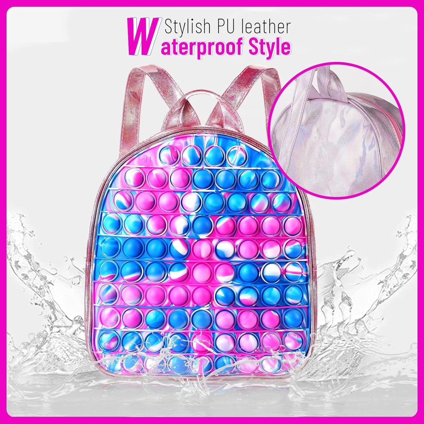 SCIONE Pop Backpack Fidget Toy for Girls, Easter Gifts for Kids School Bookbag, Large Capacity Push Bubble Backpack Fidget Toys Easter Birthday Fidgets Gifts for Girls