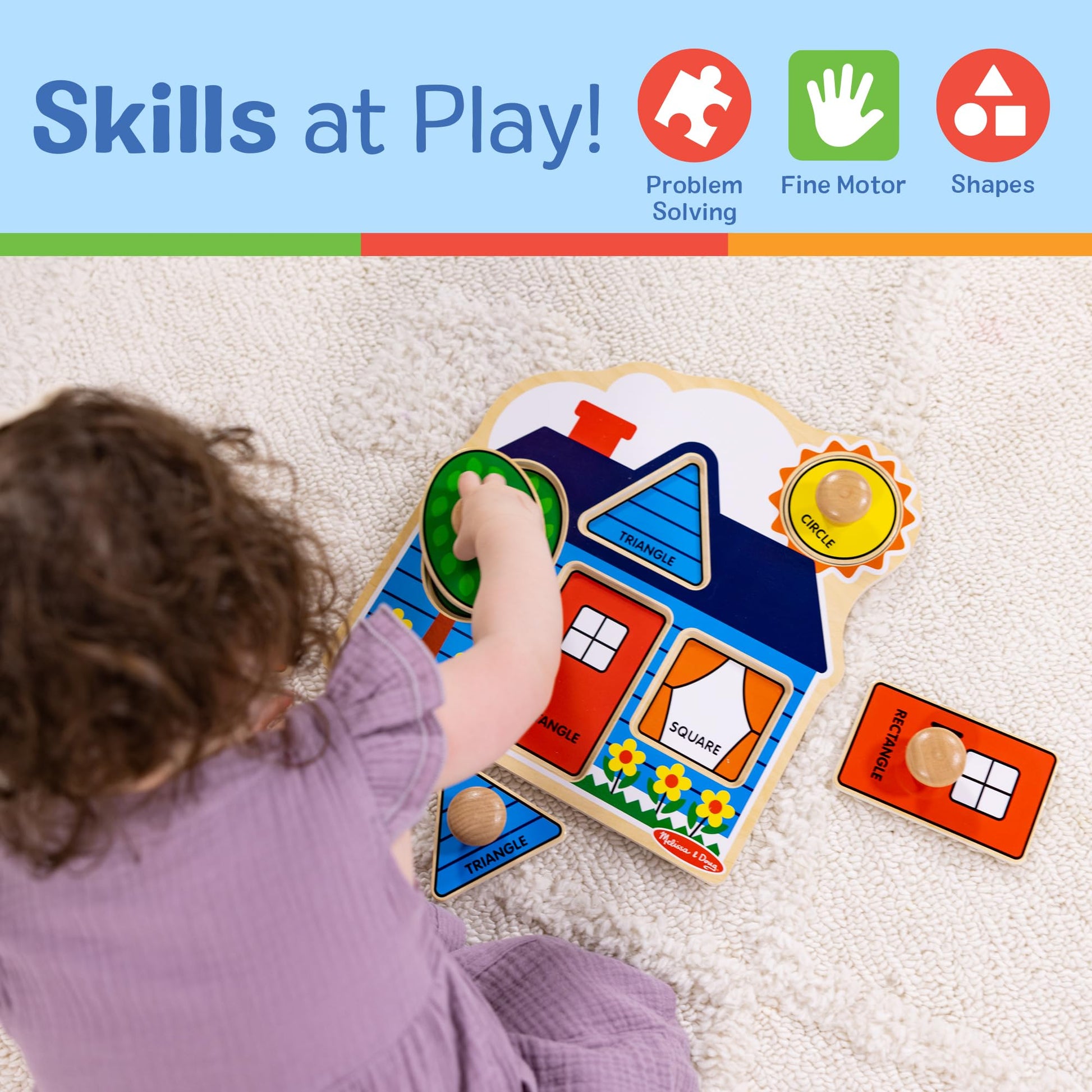 Melissa & Doug First Shapes Jumbo Knob Puzzle, Wooden Peg Puzzle for Toddlers, Educational Toy for