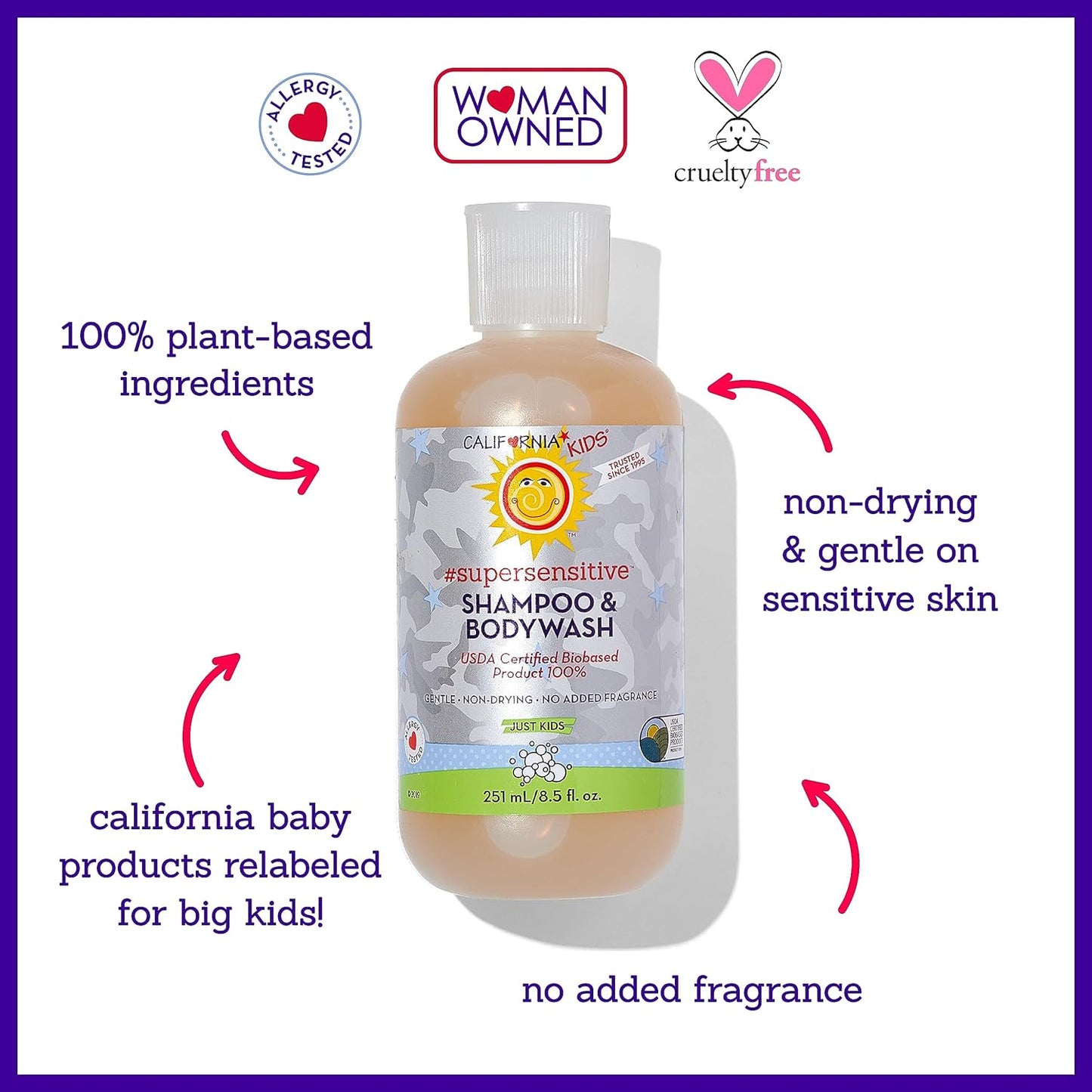 California Kids Super Sensitive Unscented Shampoo and Bodywash | 100% Plant-Based | Gentle Skincare