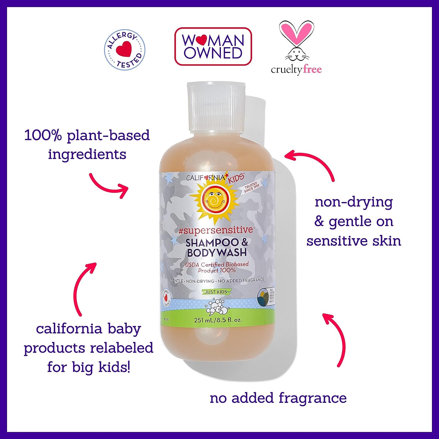 California Kids Super Sensitive Unscented Shampoo and Bodywash | 100% Plant-Based | Gentle Skincare