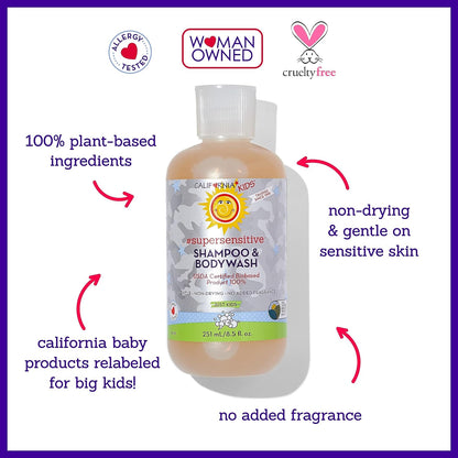 California Kids Super Sensitive Unscented Shampoo and Bodywash | 100% Plant-Based | Gentle Skincare