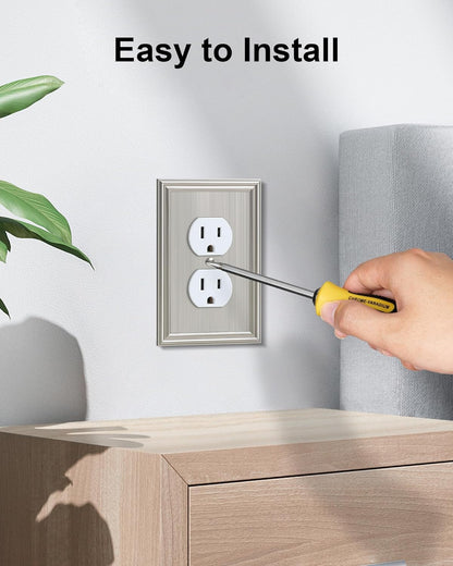 6-Pack Single Duplex Outlet Cover Plate, Decorative Brushed Nickel Switch Plates and Outlet Covers