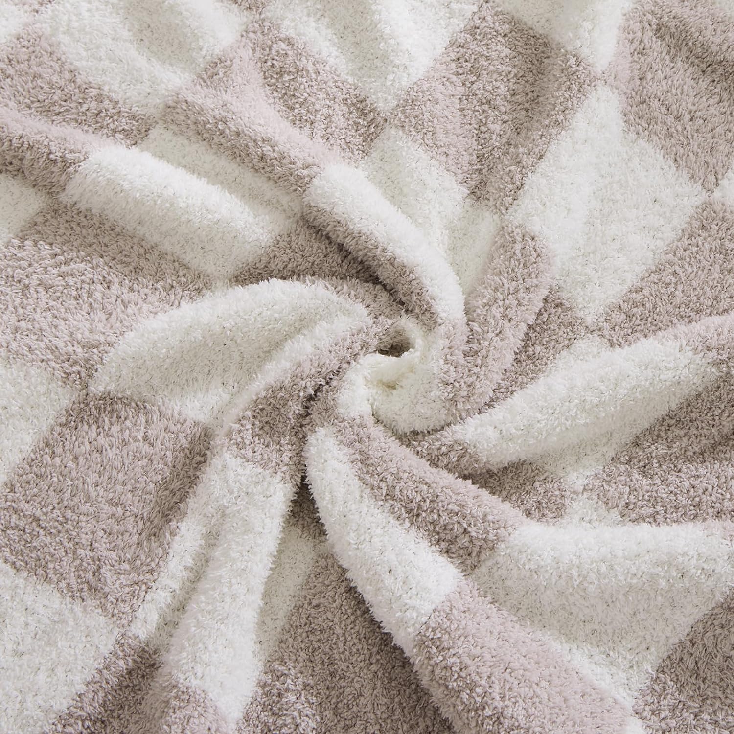 WRENSONGE Checkered Throw Blanket, Taupe Soft Cozy Fluffy Warm Hand Made Throw Blankets for Couch