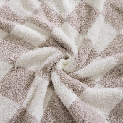 WRENSONGE Checkered Throw Blanket, Taupe Soft Cozy Fluffy Warm Hand Made Throw Blankets for Couch