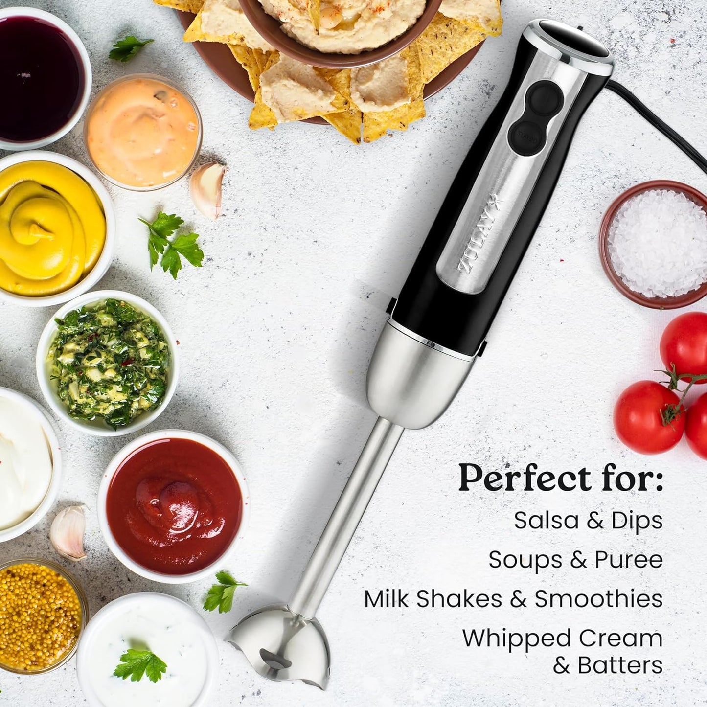 Zulay Immersion Stick Mixer Hand Blender - 800 Watts, Turbo Mode, 5-ft Power Electric Cord