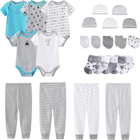 Newborn Layette Gift Set Bodysuits Pants for Baby Girl and Boy 24 Piece 100% Cotton Essentials and Accessories