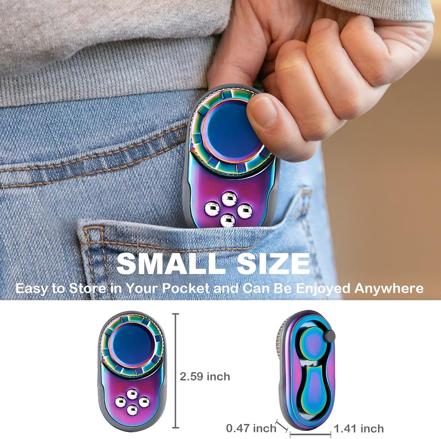 Fidget Toys Adults, OPPKIE Handheld Metal Desk Sensory Fidgets Toy Promotes Focus for Home Office Outdoors, Satisfying Toy for Men Teens Adults, Stress Pressure Anxiety Relief Tools (Rainbow)