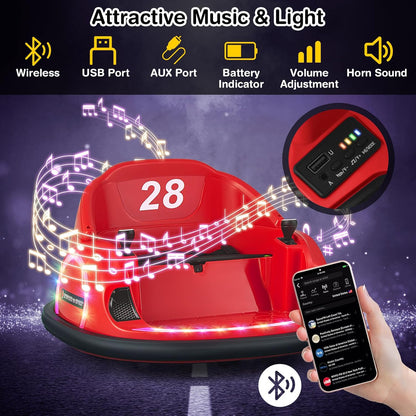 GLACER 12V Bumper Car, Electric Kids Bumper Car w/Parental Remote, 3-Speed, 360°Spin, Music, LED Light, Battery Ride on Bumper Car w/Dual Joysticks, Baby Bumper Car for Toddlers 18 Months+ (Red)