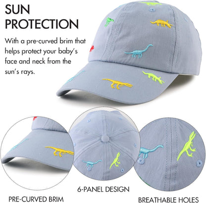 JANGANNSA Dinosaur Boys Girls Caps Embroidery Baby Baseball Caps Cotton Infant Toddler Kids Hat Spring Summer Autumn 2-6Y