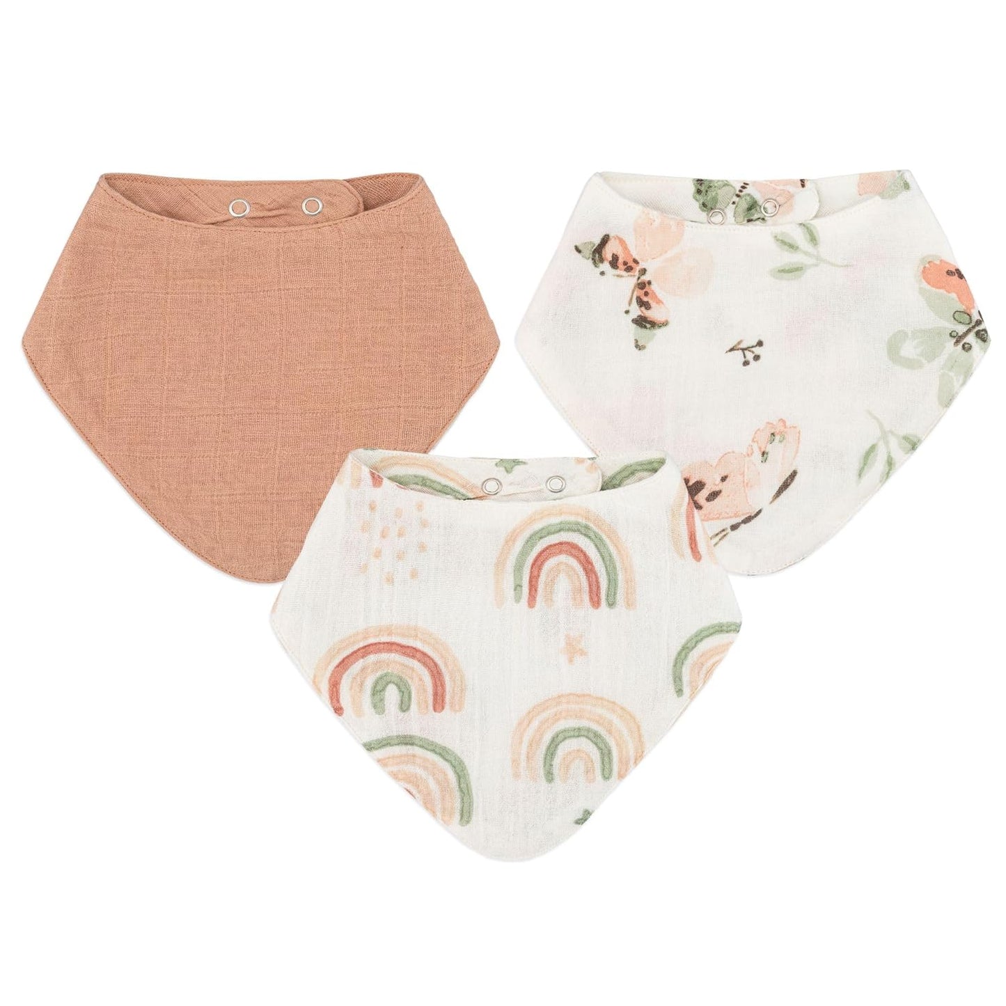 Crane 100% Cotton Baby Bib Set - Butterfly & Rainbow Muslin Bibs - Set of 3 Drool Bibs for Baby Boys or Girls - Newborn Eating Essentials
