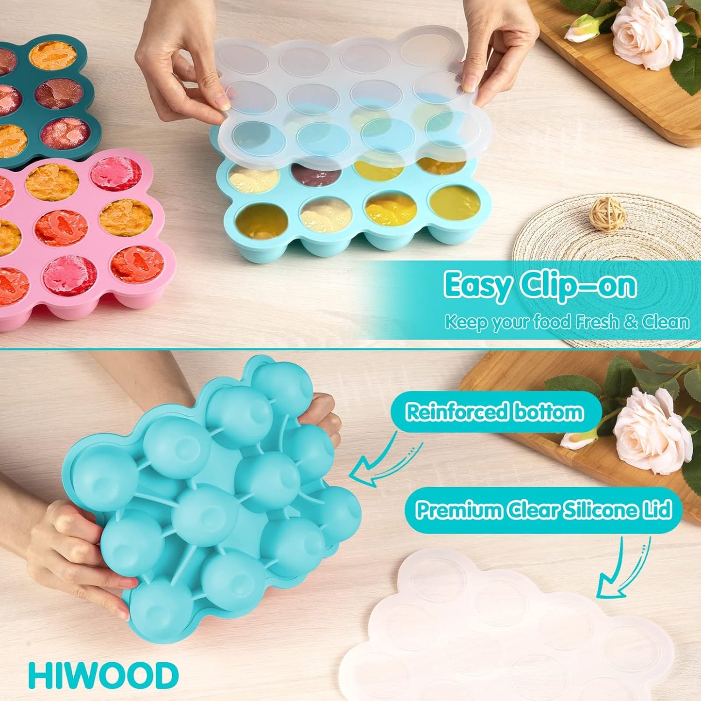 Baby Food Storage Container - 12 x 1.5OZ Freezer Tray With Cover, Food Grade Silicone Container for