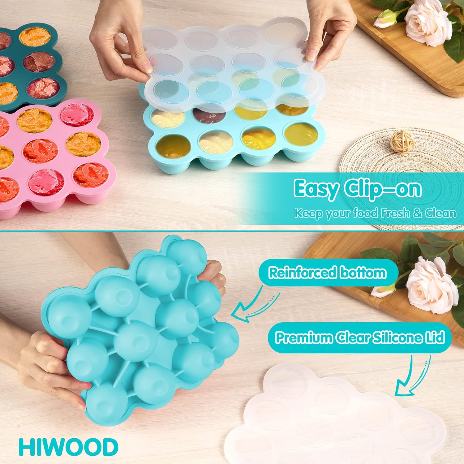 Baby Food Storage Container - 12 x 1.5OZ Freezer Tray With Cover, Food Grade Silicone Container for
