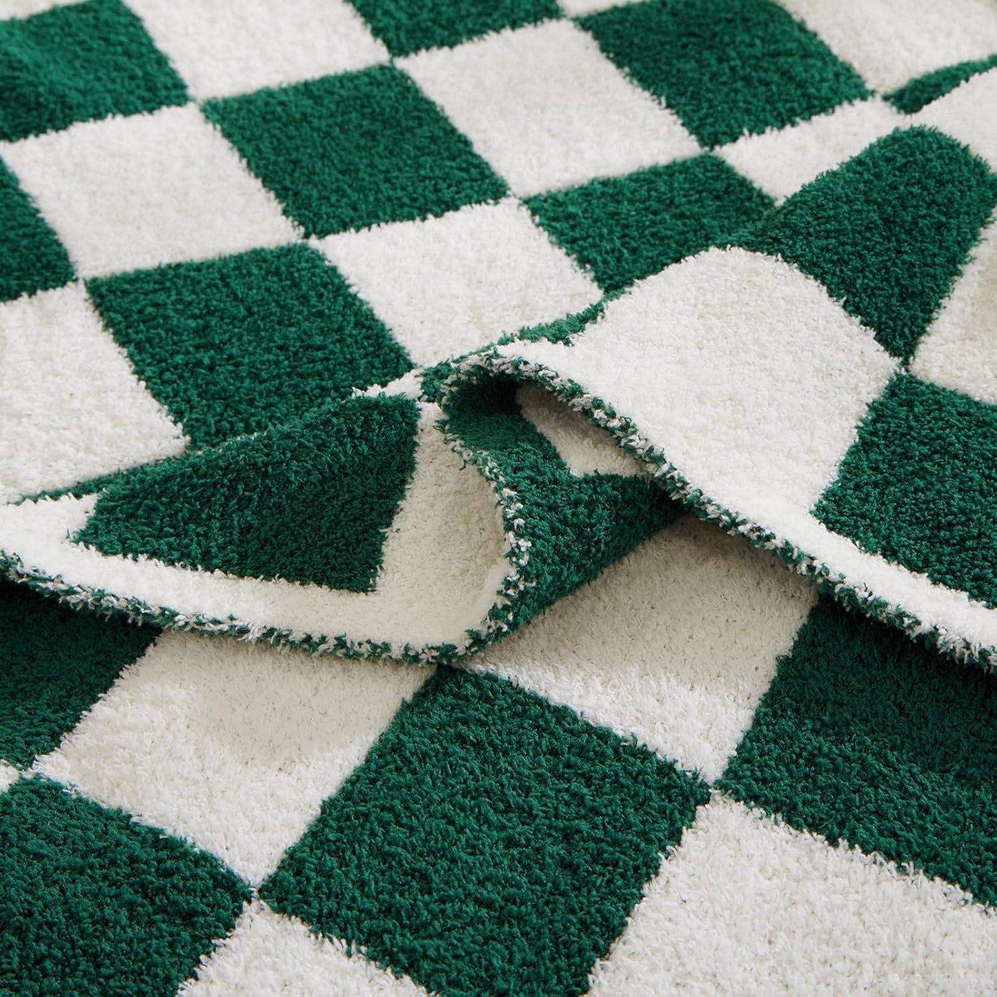 WRENSONGE Checkered Throw Blanket, Avocado Green Soft Cozy Fluffy Warm Hand Made Throw Blankets for