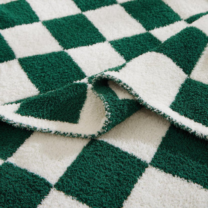 WRENSONGE Checkered Throw Blanket, Avocado Green Soft Cozy Fluffy Warm Hand Made Throw Blankets for