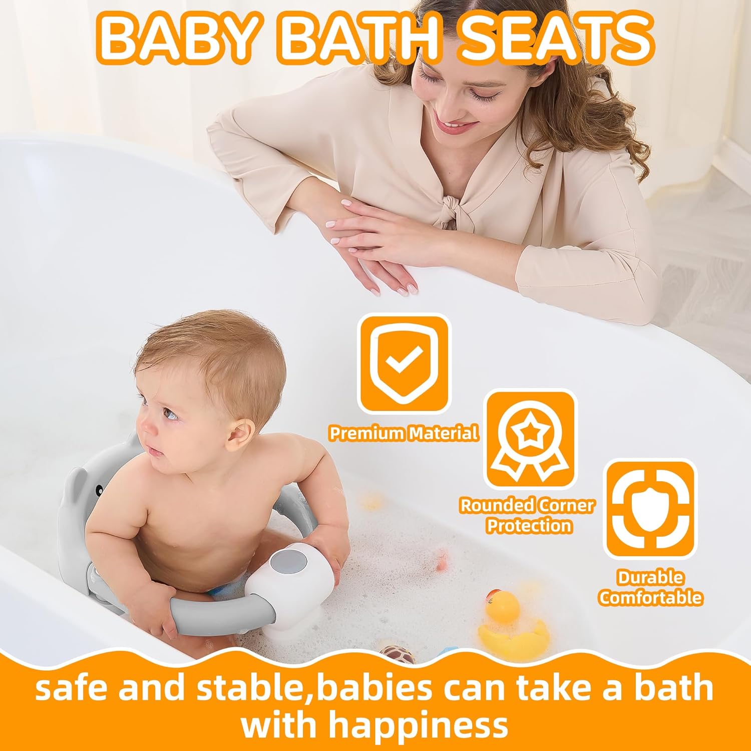 Baby Bath Seat for Babies 6 Months & up, Non-Slip Toddler Bath Seats for Babies Sitting Up, Safe