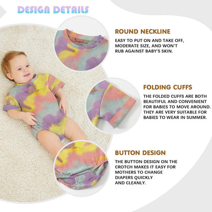 Jimonda Baby Bodysuit Newborn Tie Dye Clothes Infant Waffle One Piece Romper Baby Boys Girls Short Sleeve Jumpsuit Outfits