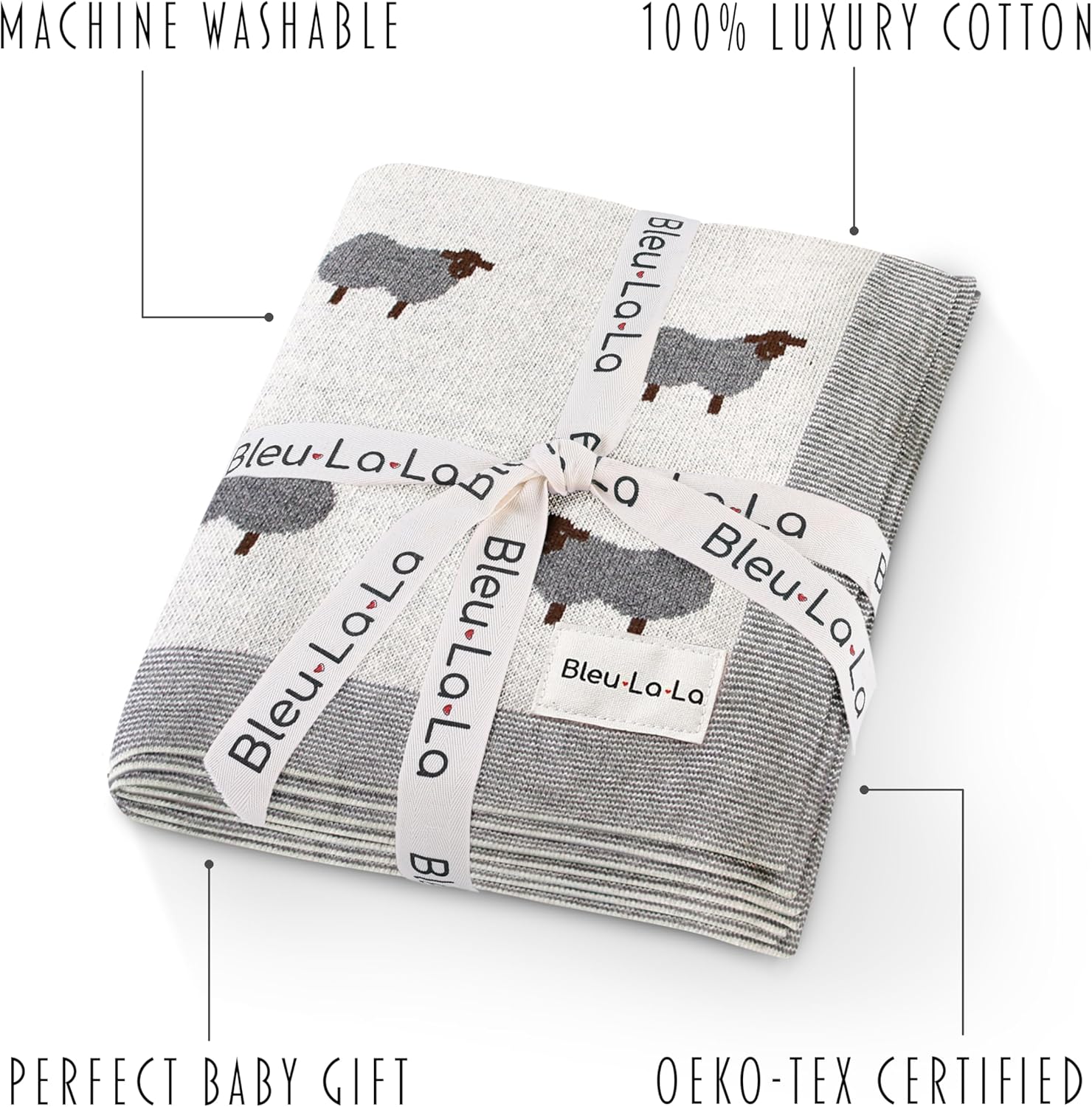 Luxury Cotton Knit Swaddle Baby Blanket - Soft Cozy Lightweight Unisex Receiving Swaddler Crib