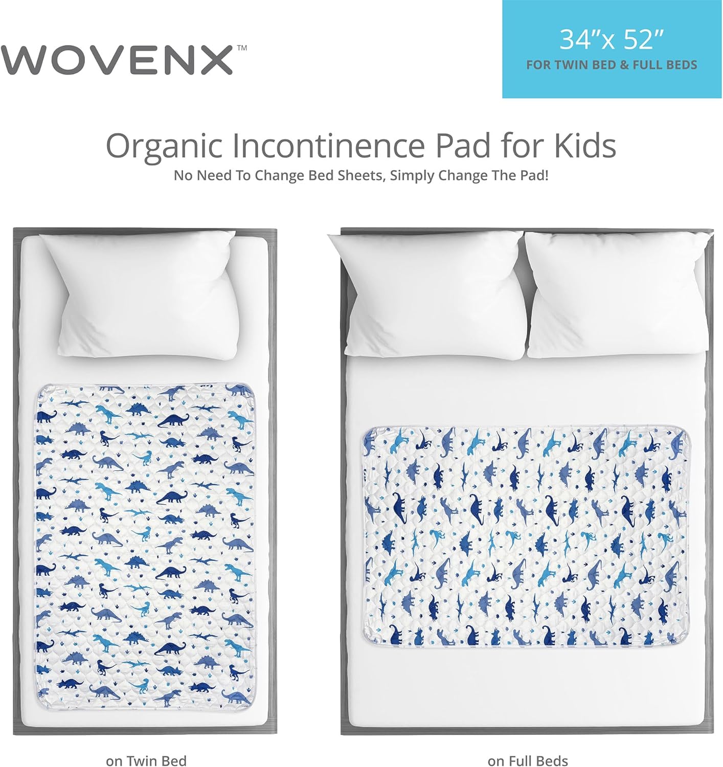 Organic Incontinence Pads for Kids & Toddlers - 5 Layer Waterproof Protectors for Overnight Bed