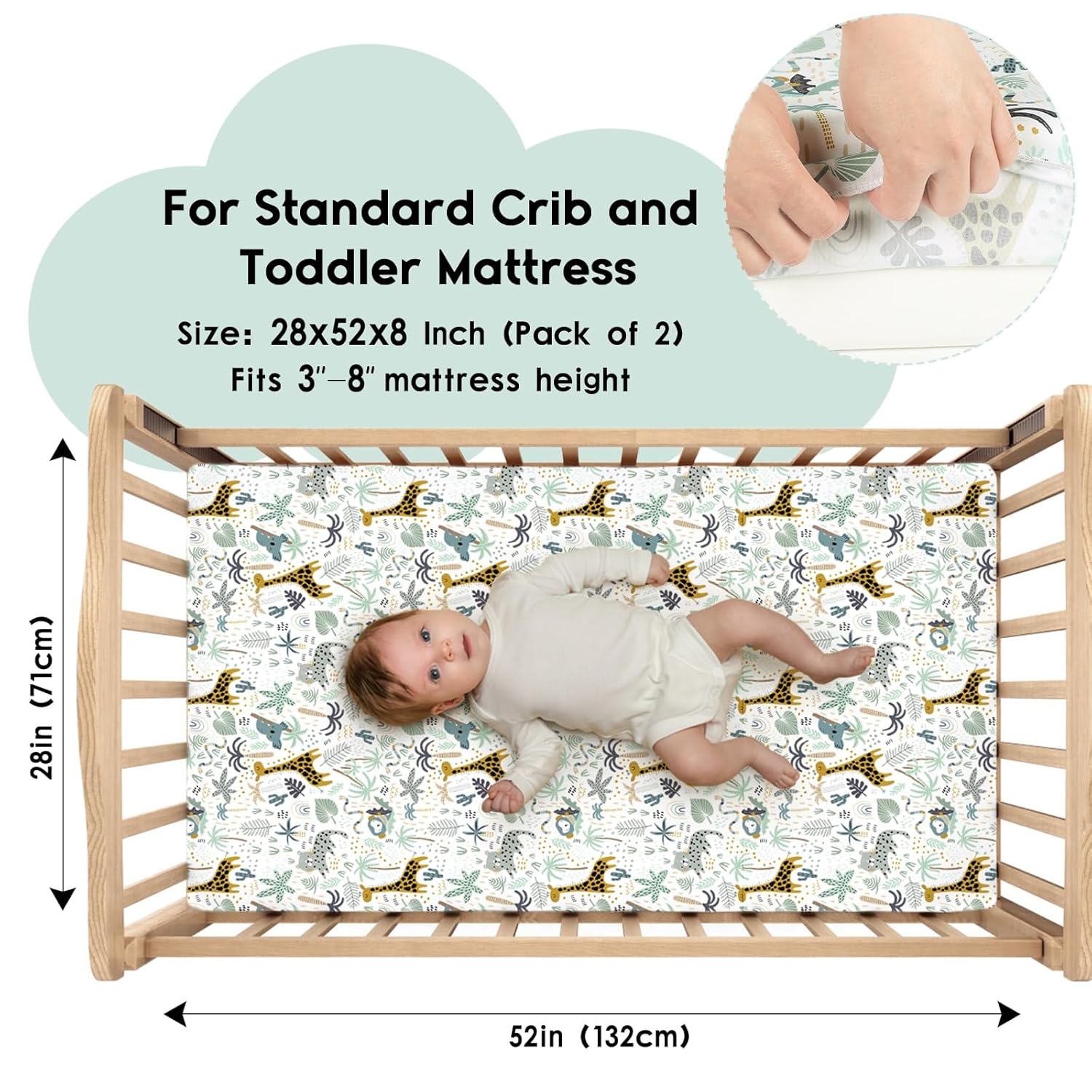 Yoofoss Baby Crib Sheets for Boys Girls, Fitted Crib Sheet 2 Pack for Standard Crib and Toddler