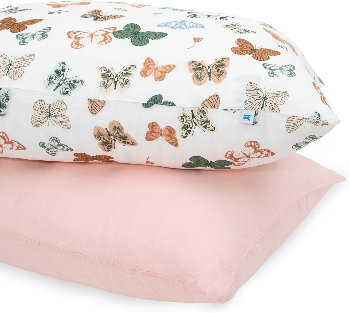 Little Unicorn Standard Pillowcase 2 Pack | Super Soft & Breathable Muslin Fabric | Snug Envelope Closure (Butterflies 2)
