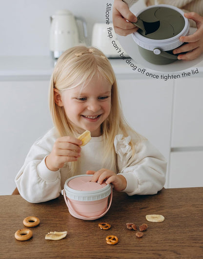 No Spill Silicone Toddler Snack Containers, Detachable Silicone Flap for Filling&Cleaning