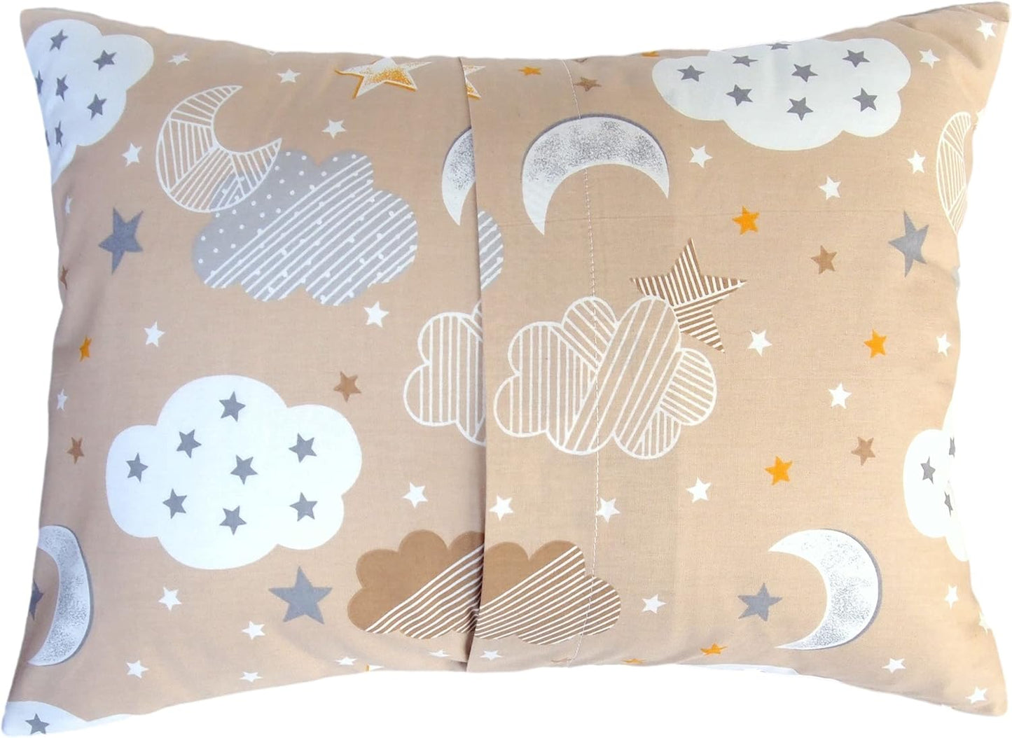 13x18 Toddler Pillow Case Cotton - Star Cloud Moon Pillow Case Cover Travel Size, Kids Pillow Cases Small, Toddler Pillowcase Stars and Moon (Beige)