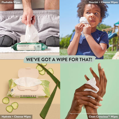 The Honest Company Clean Conscious Multi-Use Wipes | Hypoallergenic + Unscented for Sensitive Skin | Over 99% Water, Compostable, Plant Based, Baby Wipes | Rose Blossom, 60 Count