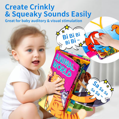 Baby Books 0-6 Months, 2PCS Crinkle Books for Babies, Touch and Feel Sensory Cloth Book 6-12 Months, Tummy Time Toys, Baby Toys for Newborn 6 Page Pink