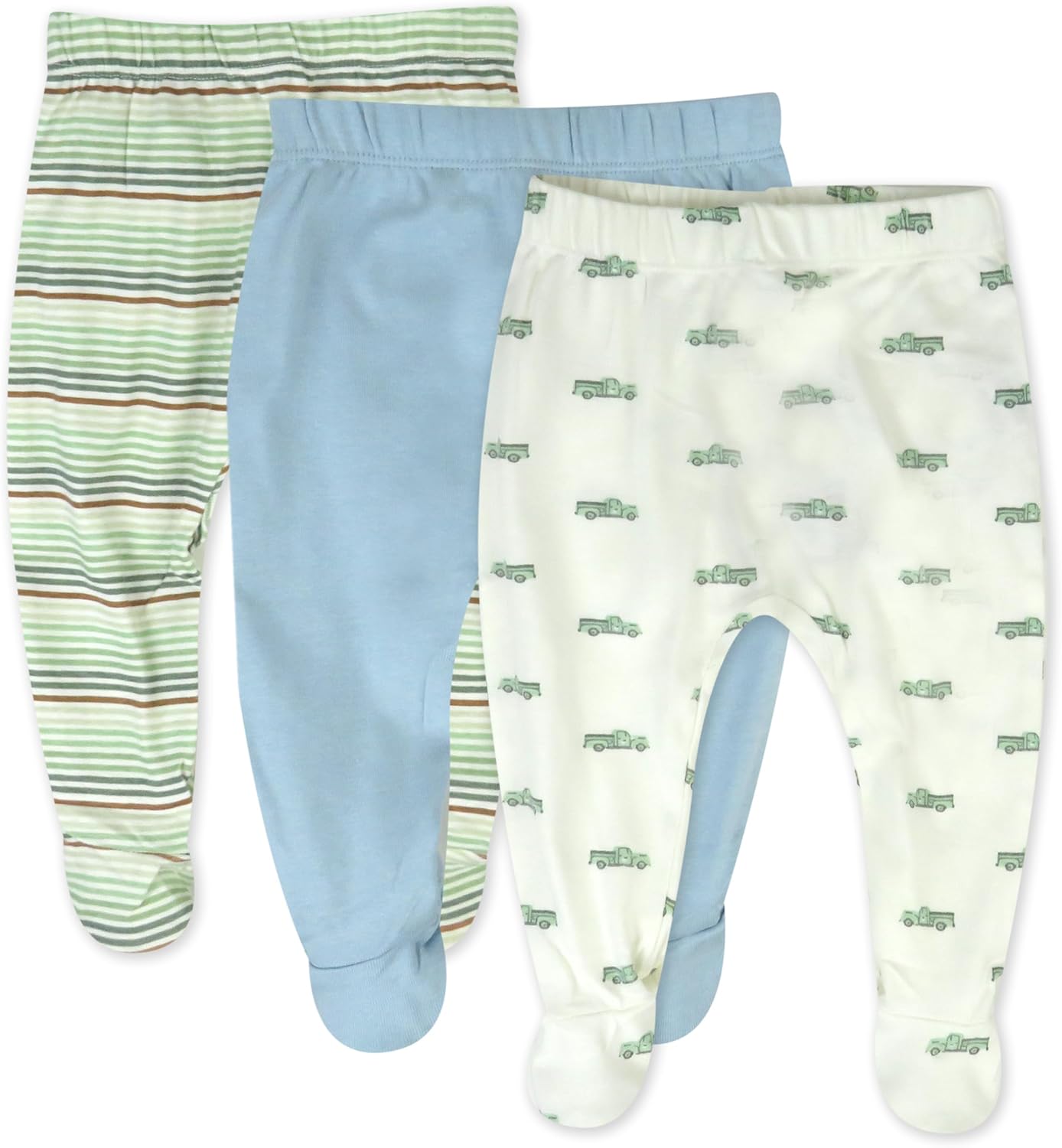 HonestBaby 3-pack Footed Pants Roomy Fit Pull on Bottoms 100% Organic Cotton for Infant Baby Boys, Girls, Unisex