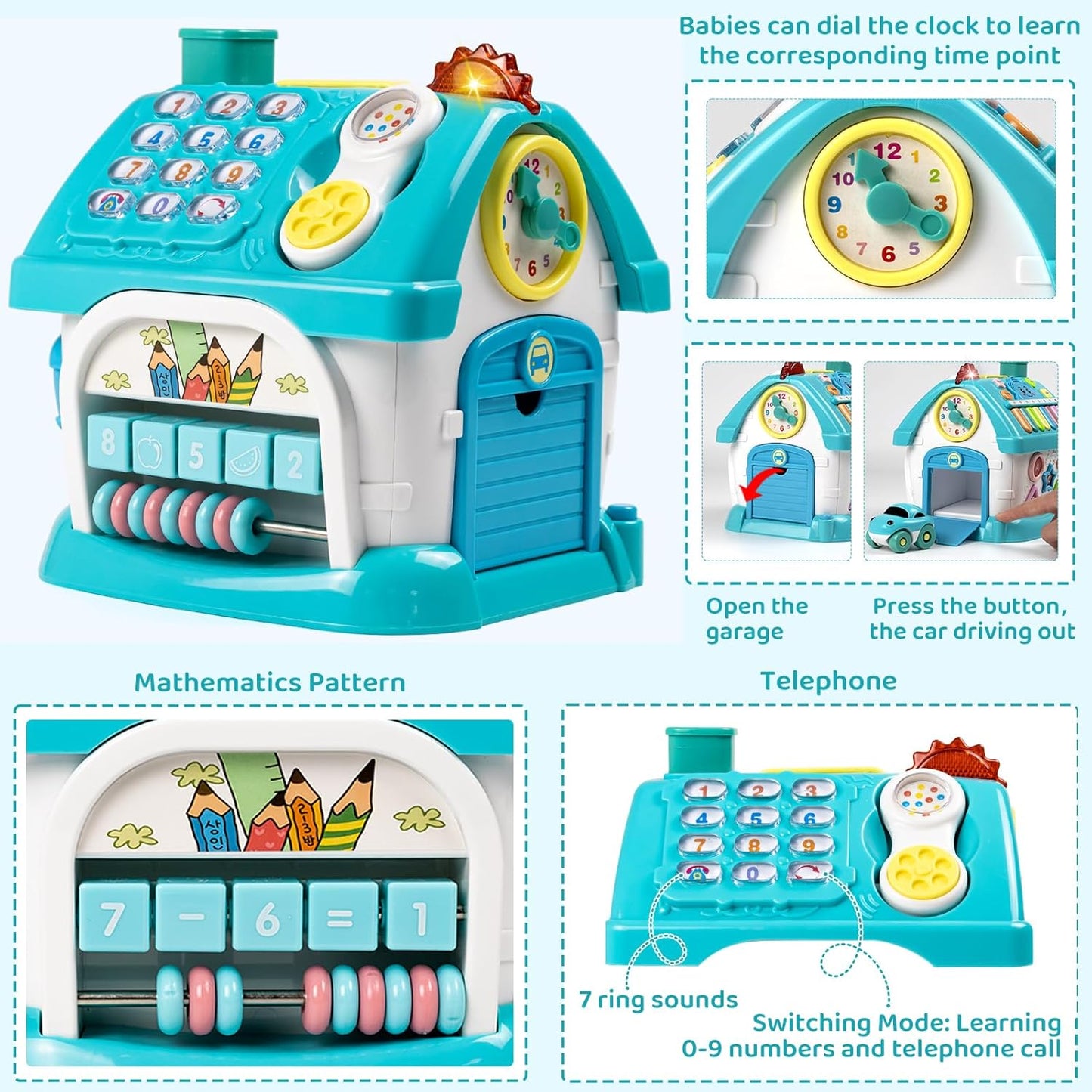 Marstone Baby Toys for 1 Year Old Boy and Girl Gifts: Toddler Toys Age 1-2, 8-in-1 Montessori with Sound Lights Music Clock Telephone and Car, Educational Birthday Gift for Boy 12-18 Months