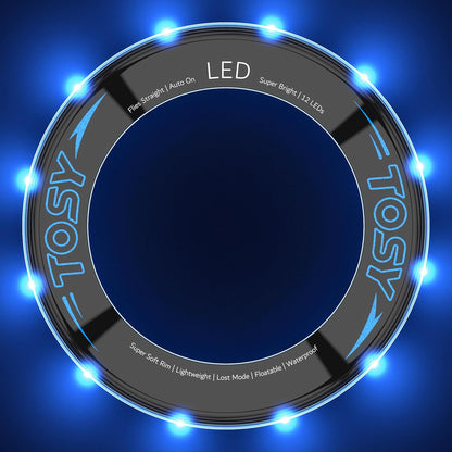 TOSY Flying Ring - 16 Million Color RGB or 12 LEDs, Super Bright, Lost Mode, Auto Light Up, Camping Essentials for Kids/Teens/Boy/Girl, Safe & Soft, Waterproof, Pool/Beach Games, Lightweight Toy