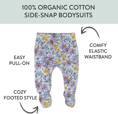 HonestBaby 3-pack Footed Pants Roomy Fit Pull on Bottoms 100% Organic Cotton for Infant Baby Boys, Girls, Unisex