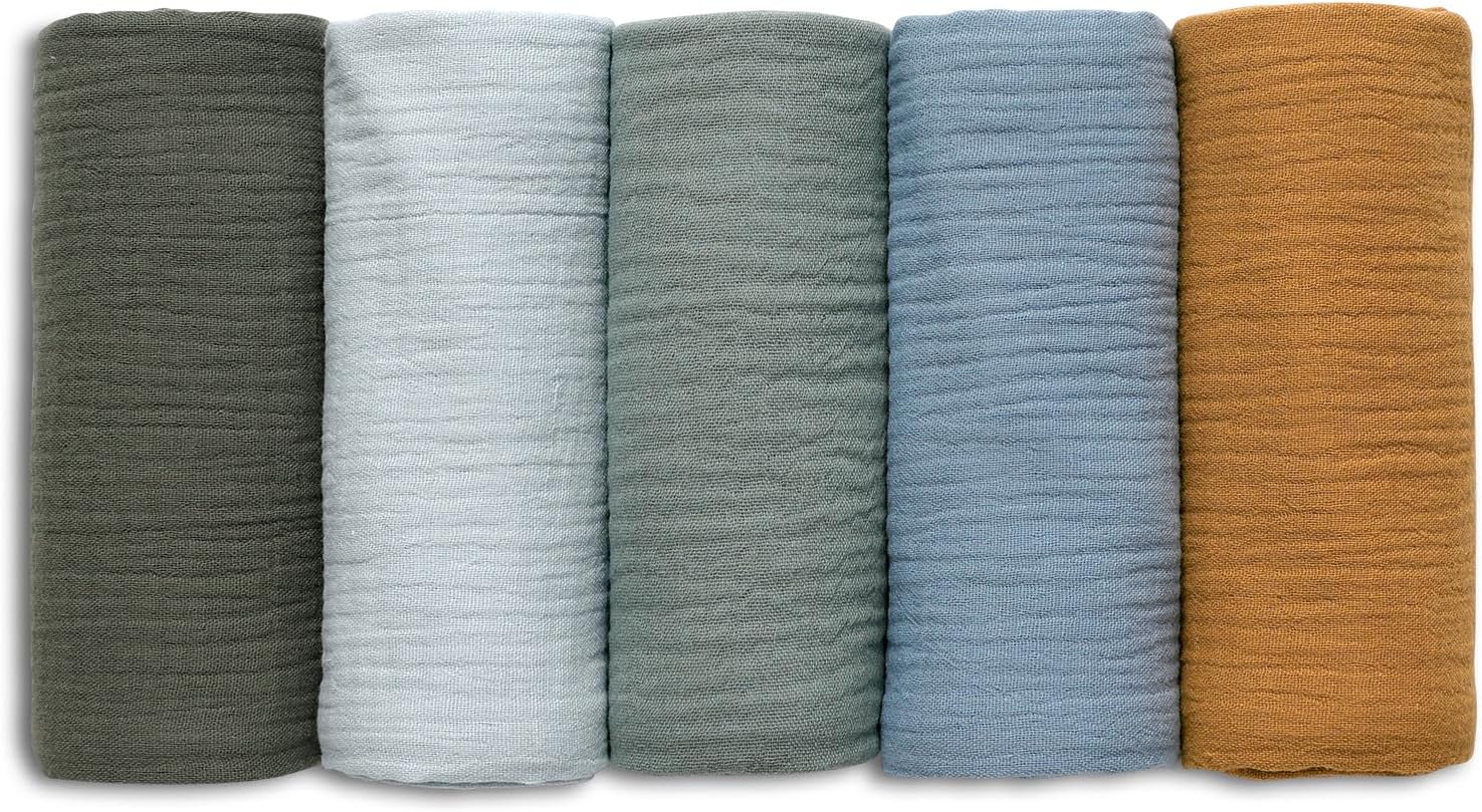 Muslin Receiving Blankets, Neutral Blanket Swaddling for Newborn Boys and Girls, 5 Pack Breathable