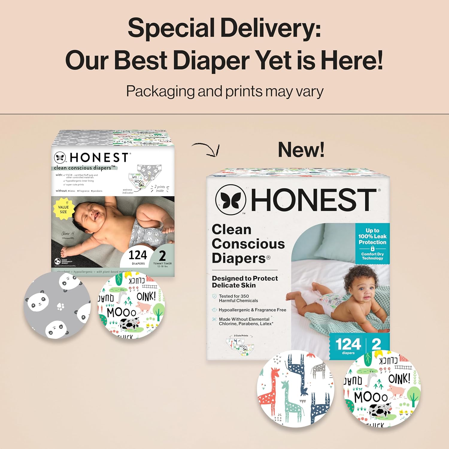 The Honest Company Clean Conscious Diapers for Delicate Skin | Up to 100% Leakproof |