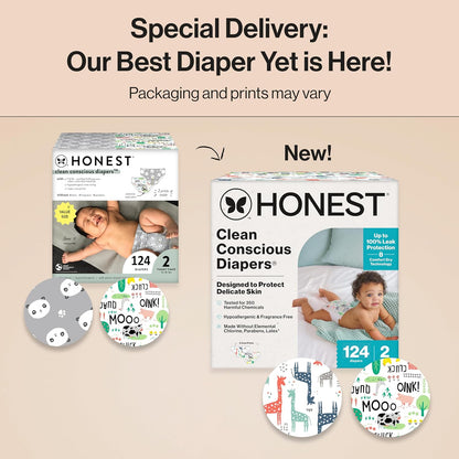 The Honest Company Clean Conscious Diapers for Delicate Skin | Up to 100% Leakproof |